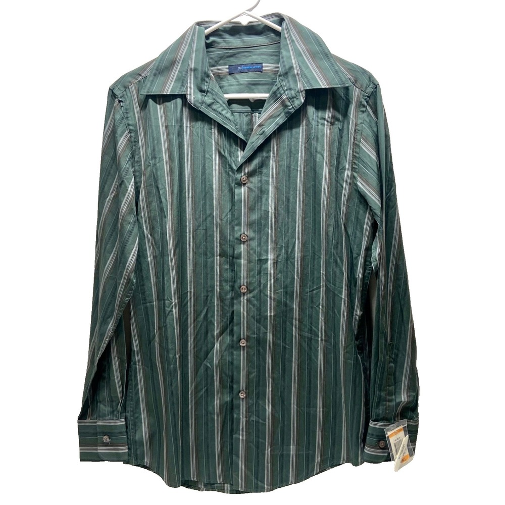 Material London Button Down Shirt Men's Small Dark Green Stripe Long Sleeve NWT